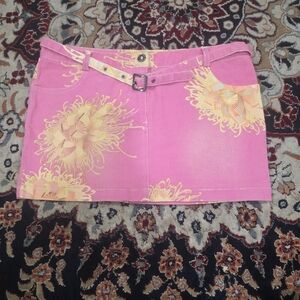Vintage Evisu Denim Skirt Floral Pink